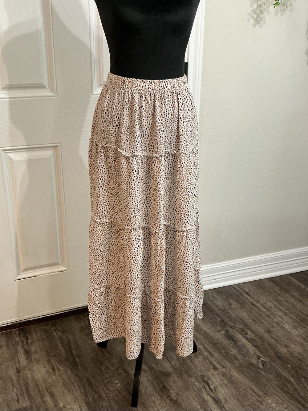 Tiered Maxi Skirt in Cream with Spot Print